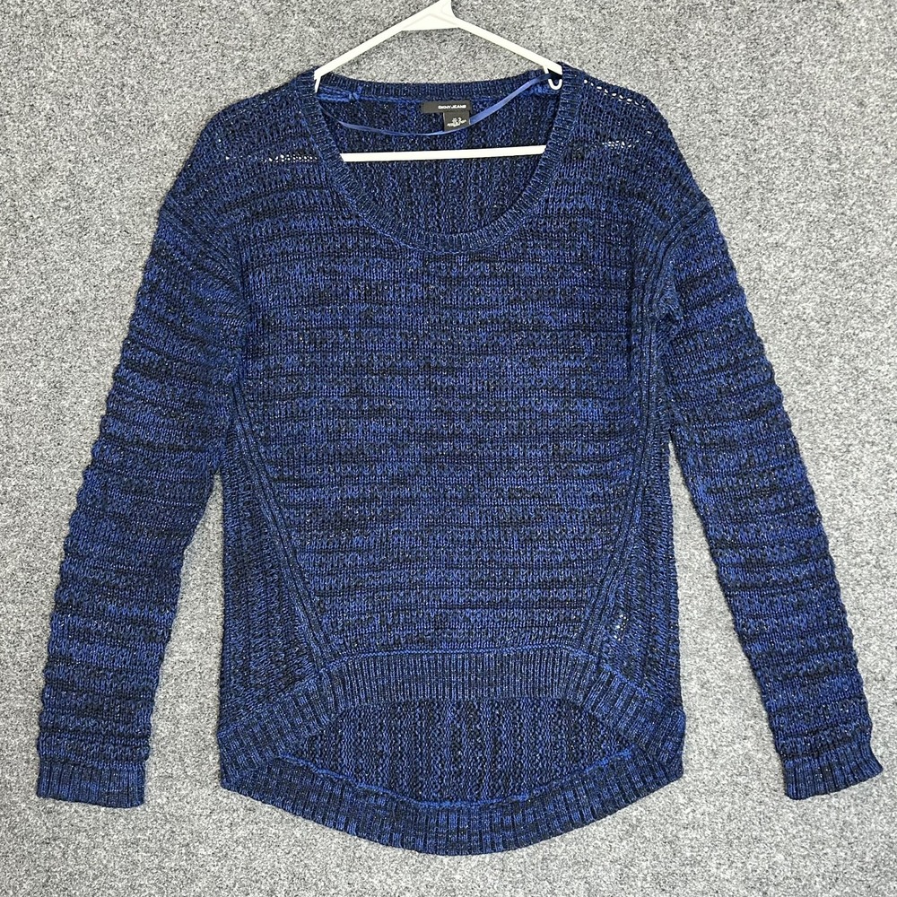 DKNY Jeans Sweater -Navy & Black W/Subtle Silver Metallic Hi Low -Women's MEDIUM